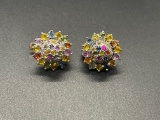 Sterling Multi-Colored Florwer Design Earrings From Large Estate