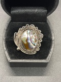 Sterling Abalone Native Ring Size 7.5 From Large Estate