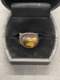 Sterling TIgers Eye RIng Size 4.5 From Large Estate