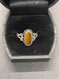 Sterling Tigers Eye Ring Size 7.5 From Large Estate