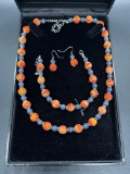 Blue Coral Rose Necklace & Earrings From Large Estate