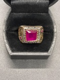 Sterling Turkish Ruby Ring Size 11 From Large Estate