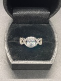 Sterling Princess Cut Cz Center & Loop Around Cz Accent Ring Size 6.75 From Large Estate