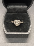 Sterling Diamond Heart Shaped Ring Size 6.75 From Large Estate