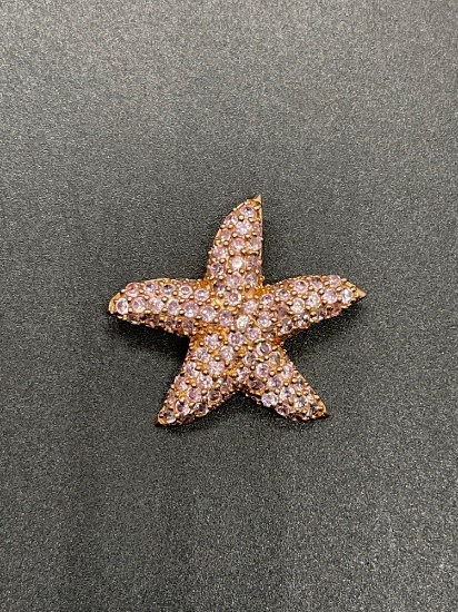 Sterling Rose Colored Pink Cz Star Fish Pendant From Large Estate