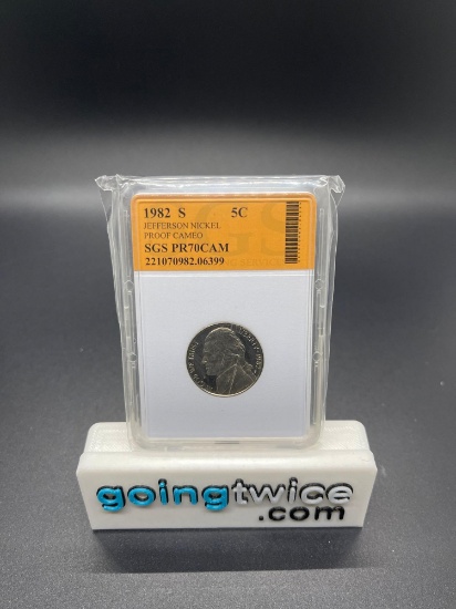 SGS Graded 1982 S Proof CAM Jefferson Nickel