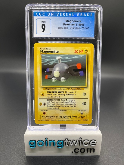 CGC Graded 1999 Pokemon MAGNEMITE Base Set - Unlimited - 53/102 Trading Card