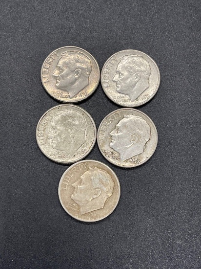 Roosevelt 90% Silver Dime Lot of 5=..3617 Pure Ozt From Large Collection