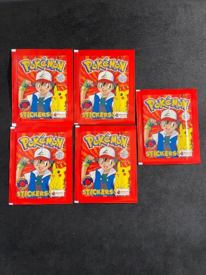 Lot of 5 Sealed Merlin Pokemon Sticker Packs From Large Collection