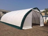 20 FT x 20 FT x 12FT Peak Ceiling Storage Shelton C/W: Commercial fabric, roll up door