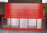 10 FT 20 Drawer Heavy Duty Metal Work Bench with hanging peg board c/w 40''' high hanging peg board,