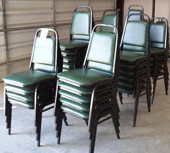 40 Cushioned Green Metal Stackable Diner/Business/Expo Chairs (40 chairs total)