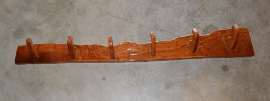 Handmade Mesquite Wall Mount Coat/Hat Rack with 6 Wood Hangers