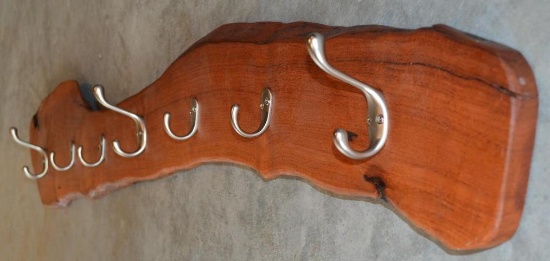 Handmade Mesquite Hanging Coat/Hat Rack with 7 Hooks (3 Double Hooks and 4 Single Hooks)