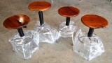 4 Handmade Mesquite Swivel Stools w/Adjustable Height