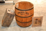 Wooden Barrel, Windmill Frame Picture, Vintage 