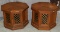 2 Octagon Shaped Wood End Tables with Iron Scroll Doors