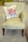 Upholstered Green Chair w/ Decorative Pillow