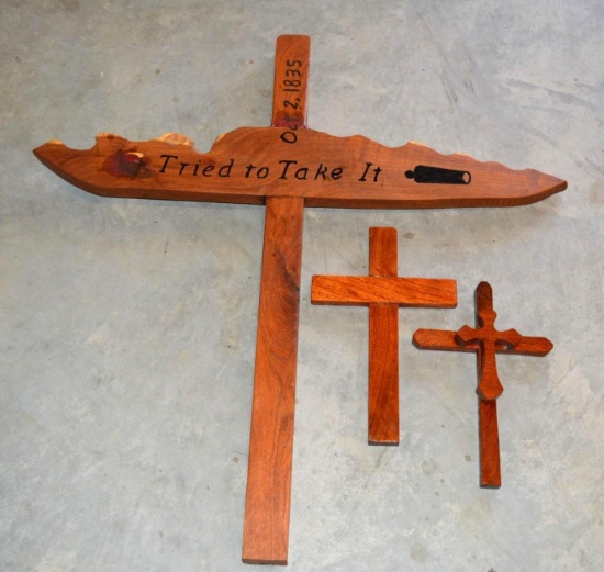 Handmade Mesquite Pieces - 3 Various Size Crosses