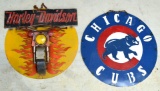 2 Metal Wall Hanging - (1 Harley Davidson and 1 Chicago Cubs)
