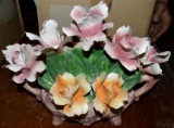 Capodimonte Porceline Blooming Rose Vase Centerpiece