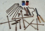 Assorted Metal Tools with 2 Coffee Cans