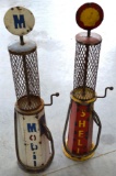 2 Mid Size Metal Vintage Style Gasoline Pumps - Mobil and Shell
