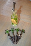 12 Decorative Dispensers and 4 Glass Wine Bottle Toppers