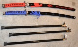 Set of 2 Samurai Swords in Cases and Set of 3 Walking Sticks with Sword