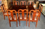 Solid Cherry Wood Antique Dining Table & 8 Chairs