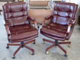 2 Leather La-Z-Boy Mahogany Rolling Office Chairs