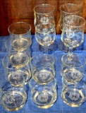 Wine Glass and Wiskey Glass Set w/H Monogram - 12 Pieces Total