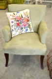 Upholstered Green Chair w/ Decorative Pillow