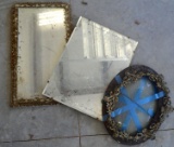 2 Antique/Vintage Mirrors and 1 Antique/Vintage Oval Frame with Oval Glass