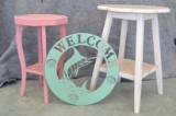 2 Small Shabby Chic End Tables and Iron Cut Out Fish Wall Hanging