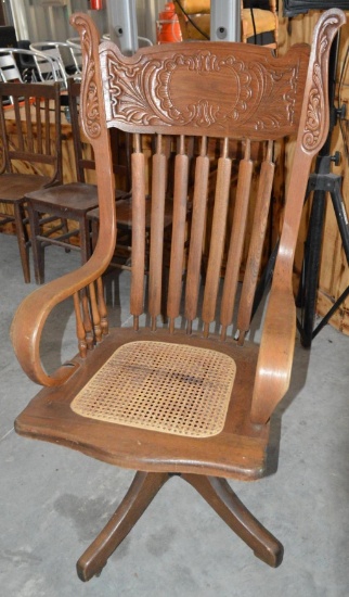 Antique Wood Carved Rolling Desk Chair