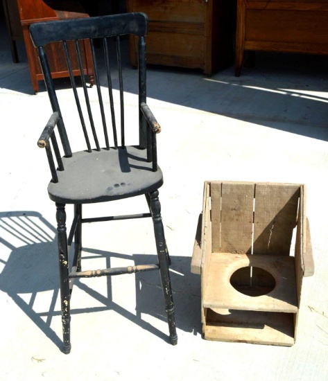 Antique Wooden High Chair & Children's Potty Training Chair