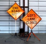 17 Various Roll-Up Work Zone Signs w/ 6 Stands