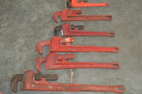 Assorted Heavy Duty Pipe Wrenches - 8 total
