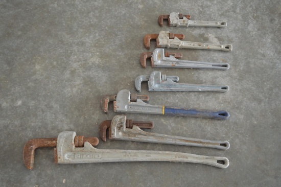 Assorted Aluminum Heavy Duty Pipe Wrenches - 7 Total