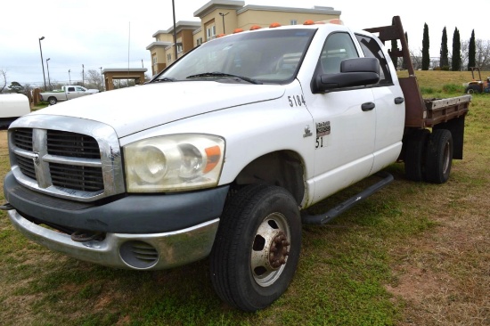 2007 Dodge 3500 Heavy Duty Cummins Turbo Diesel, 4 door, flatbed, Automatic, Dually, Unit #5184