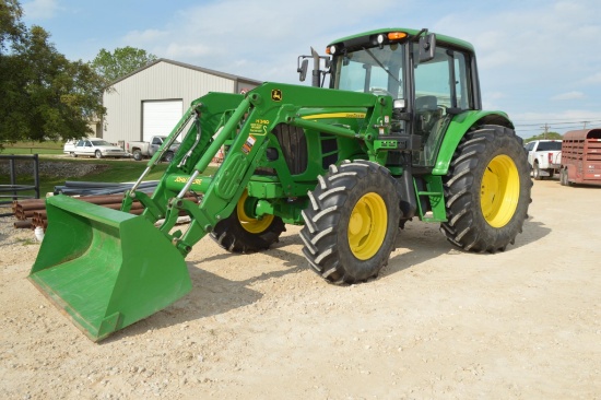 John Deere 6430 Cab Tractor 4x4 specs read 115HP w/Quick Attach Front End Loader and Grapple Bucket