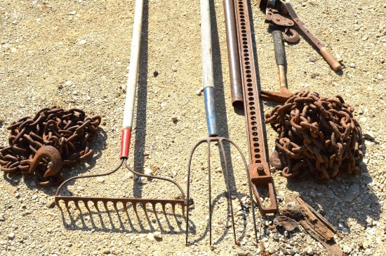 Assorted Hand Tools - Rakes, Chains, etc.