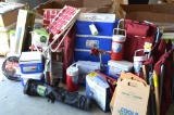 Assorted Camping Gear - lawn chairs, coolers, cooler bags, fans, reusable water bottles