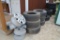 4 Ford Rims, 4 Ford Rims w/Tires, 9 Misc. Tires (13 Tires in all and 8 Rims in all)