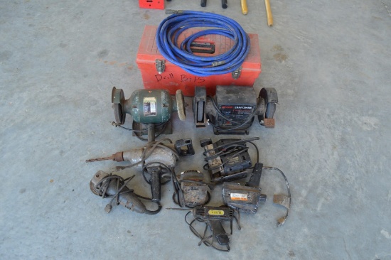 Assorted Power Tools with Hose and Toolbox