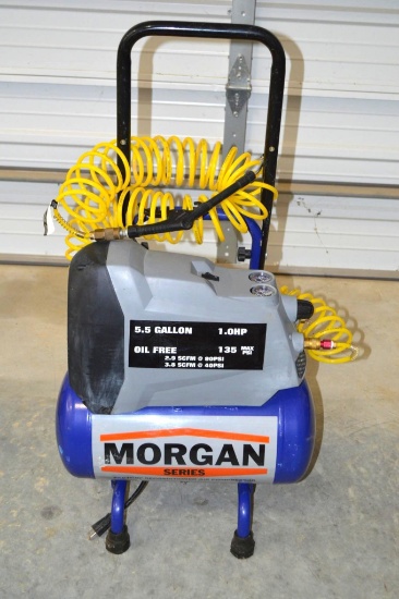 Morgan Series 5.5 Gallon Electric Air Compressor w/ Hose, 135max PSI 1.0Hp