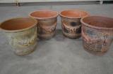 4 Matching Pottery/Planting/Garden Pots - w/Vino/Grape Vine