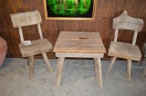 Solid Wood Small Table & 2 Wood Chairs