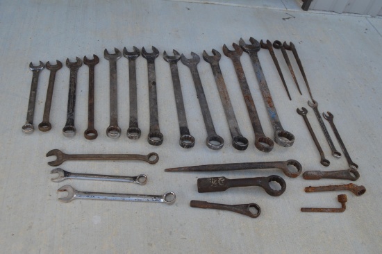 Assorted Open Ended Wrenches Ranging in Size from 1" to 2 1/2"